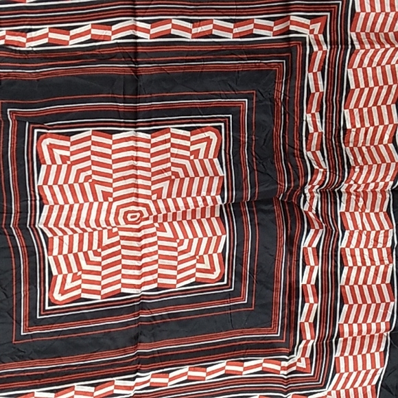 Francois Boucher Paris Black, Red & White 100% Acetate Hand Printed Scarf - Picture 6 of 8